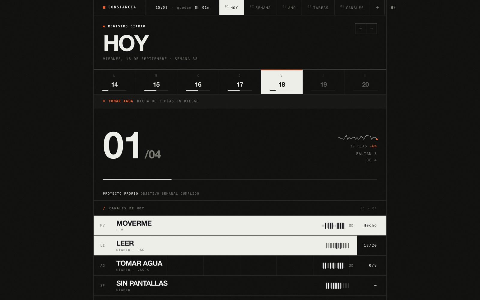 Constancia, pantalla 1