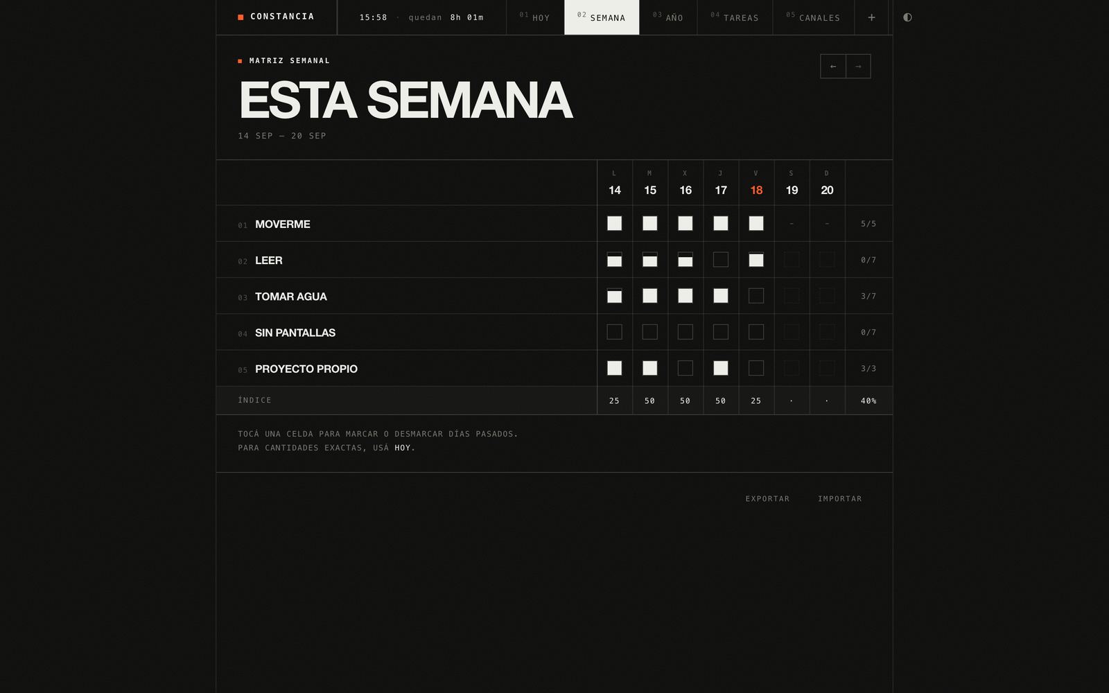Constancia, pantalla 2